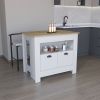 Floyd Kitchen Island 35" H , whit 2 doors, 3 shelves, White/Macadamia