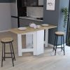 Gateleg Folding Table Space-Saving with Compact Design, White / Macadamia - Living Room