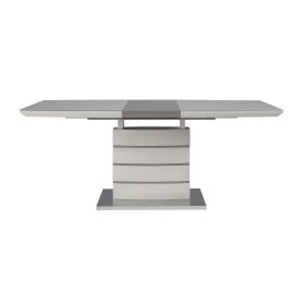 Contemporary Style Dining Table 1pc with Self-Storing Extension Leaf Bright High Gloss White and Gray-Taupe Finish