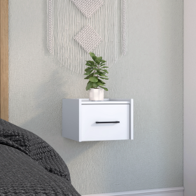 Boa Floating Nightstand , End Table, Side Table Wall-Mounted Single Drawer Design with Handle- White - Bedroom