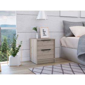 Kaia Nightstand , End Table, Side Table Two Drawers, Metal Handle -Light Gray