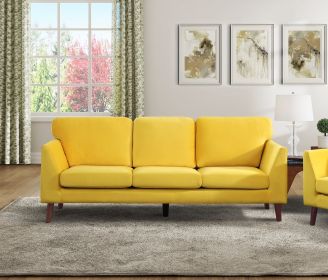 Modern Contemporary Living Room 1pc Sofa Yellow Velvet Upholstery Dark Brown Legs Solid Wood Furniture