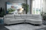 Contemporary Living Room Gray 2-Piece Sectional with Right Chaise Rounded End Plush Back Chrome Finished Legs Luxury Look Solid Wood Furniture