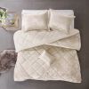 4 Pcs Velvet Comforter Set with Throw Pillow(King/Cal King)