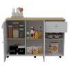 Kitchen Island Cart Victoria, Four Interior Shelves, Six Carters, One Drawer, Double Door Cabinet -White / Light Oak