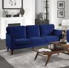 Modern Contemporary 2pc Sofa Set Blue Sofa Loveseat Velvet Upholstery Dark Brown Legs Solid Wood Living Room Furniture