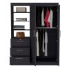 Kenya 3 Drawers Armoire, Double Door, 3-Tier Shelf -Black