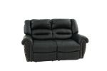 Plush Relax 1pc Manual Motion Loveseat Black Color Bonded Leather 2-Seat Couch Armrest Cushion Seating Living Room Furniture