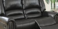 Plush Relax 1pc Manual Motion Loveseat Black Color Bonded Leather 2-Seat Couch Armrest Cushion Seating Living Room Furniture