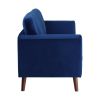 Modern Contemporary 2pc Sofa Set Blue Sofa Loveseat Velvet Upholstery Dark Brown Legs Solid Wood Living Room Furniture