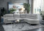 Contemporary Living Room Gray 2-Piece Sectional with Right Chaise Rounded End Plush Back Chrome Finished Legs Luxury Look Solid Wood Furniture