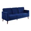 Modern Contemporary 2pc Sofa Set Blue Sofa Loveseat Velvet Upholstery Dark Brown Legs Solid Wood Living Room Furniture