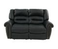 Plush Relax 1pc Manual Motion Loveseat Black Color Bonded Leather 2-Seat Couch Armrest Cushion Seating Living Room Furniture