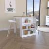 Tanna Kitchen Counter Dining Table ,Two Legs, Three Side Shelves -White / Light Oak