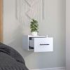 Boa Floating Nightstand , End Table, Side Table Wall-Mounted Single Drawer Design with Handle- White - Bedroom