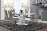 Contemporary Style Dining Table 1pc with Self-Storing Extension Leaf Bright High Gloss White and Gray-Taupe Finish