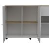 Kitchen Island Cart Victoria, Four Interior Shelves, Six Carters, One Drawer, Double Door Cabinet -White / Light Oak