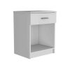 Eco Nightstand , End Table, Side Table Superior Top, One Drawer, Lower Shelf -White