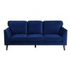 Modern Contemporary 2pc Sofa Set Blue Sofa Loveseat Velvet Upholstery Dark Brown Legs Solid Wood Living Room Furniture