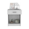 Eco Nightstand , End Table, Side Table Superior Top, One Drawer, Lower Shelf -White