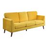 Modern Contemporary Living Room 1pc Sofa Yellow Velvet Upholstery Dark Brown Legs Solid Wood Furniture