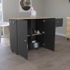 Kitchen Island Cart Victoria, Four Interior Shelves, Six Carters, One Drawer, Double Door Cabinet -Black