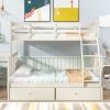 Twin Over Full Bunk Bed with Storage Drawers, Wooden Bunk Bed with Ladder and Safety Guard Rails –Cream