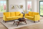 Modern Contemporary Living Room 1pc Sofa Yellow Velvet Upholstery Dark Brown Legs Solid Wood Furniture