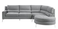 Contemporary Living Room Gray 2-Piece Sectional with Right Chaise Rounded End Plush Back Chrome Finished Legs Luxury Look Solid Wood Furniture