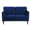 Modern Contemporary 2pc Sofa Set Blue Sofa Loveseat Velvet Upholstery Dark Brown Legs Solid Wood Living Room Furniture