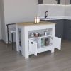 Floyd Kitchen Island 35" H , whit 2 doors, 3 shelves, White/Macadamia