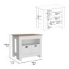 Floyd Kitchen Island 35" H , whit 2 doors, 3 shelves, White/Macadamia