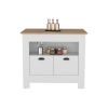 Floyd Kitchen Island 35" H , whit 2 doors, 3 shelves, White/Macadamia