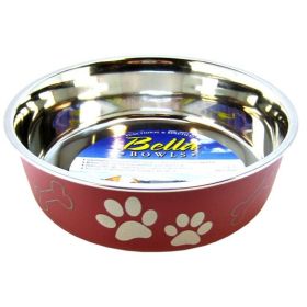 Loving Pets Stainless Steel & Merlot Dish with Rubber Base (Option: Medium)